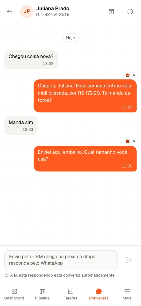 Conversa no WhatsApp respondida pela IA